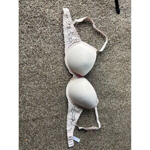Victoria's Secret PINK Push-Up Demi Bra 34D Nude Tan Lace Pink Lining